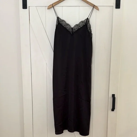 NWT Sézane Nassima Black Silk Slip Dress- US 6 - Picture 7 of 9